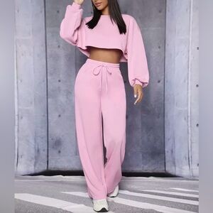 High-Rise Pink Wide-Leg Drawstring Pants